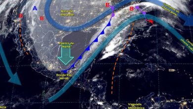 Frente frío No. 20 continuará su desplazamiento hasta el sureste de la República Mexicana