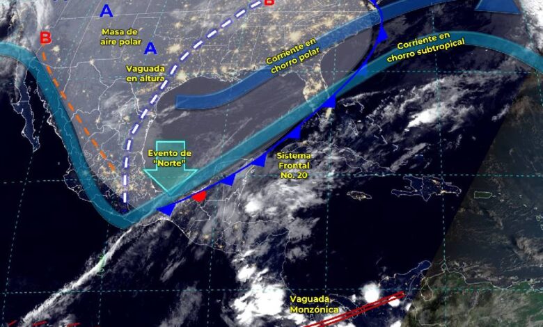 Se esperan lluvias fuertes en estos estados por frente frío número 20 