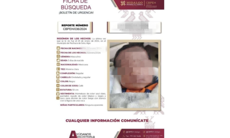 Encuentran al bebé que fue sustraído en Pachuca, se encuentra sano y salvo