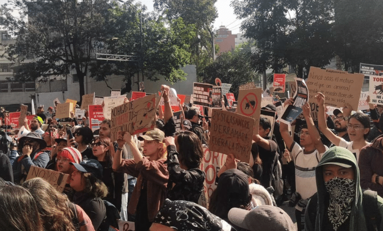 Manifestación Antitaurina llega a la Plaza de Toros México