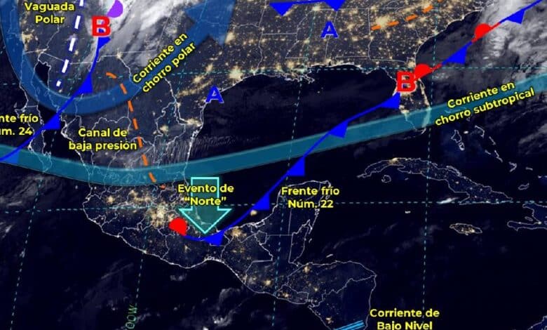 Frente Frío número 22 se extiende sobre el Golfo de México 