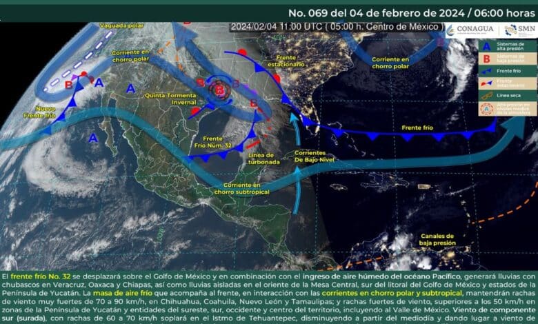 Frente frío no. 32 avanza sobre el Golfo de México