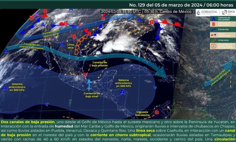 Lluvia y temperaturas muy calurosas en el occidente y sur de México