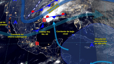 Frente Frío 45 provocará lluvias fuertes e intensas en el sureste del país