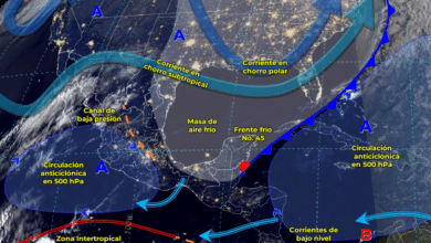 Frente frío 45 ocasionará chubasco con lluvias en la Península de Yucatán