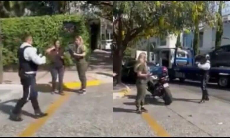 Captan a policía vial peleando a golpes con dos mujeres en Jalisco