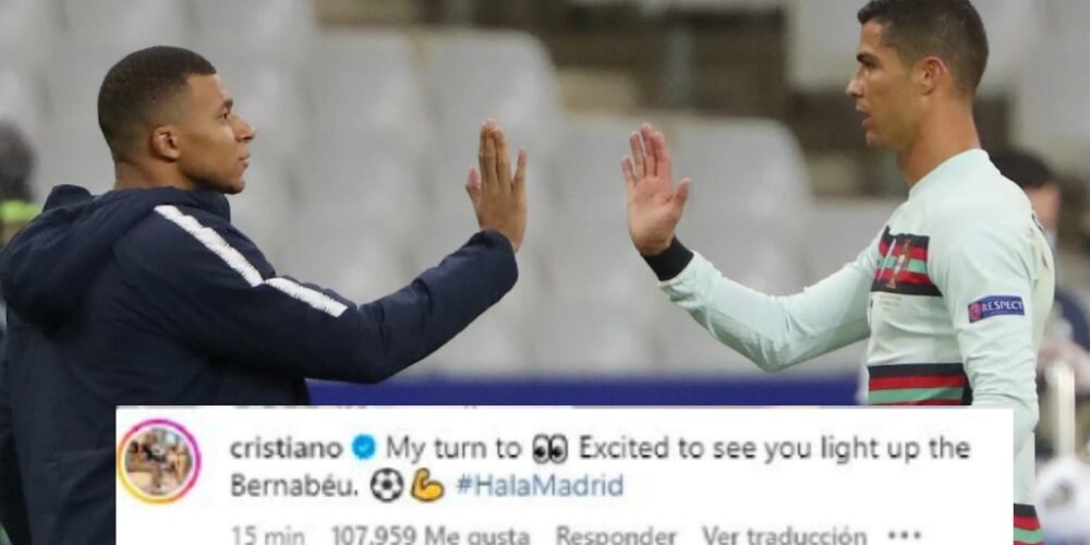 Cristiano Ronaldo celebra el fichaje de Kylian Mbappé al Real Madrid