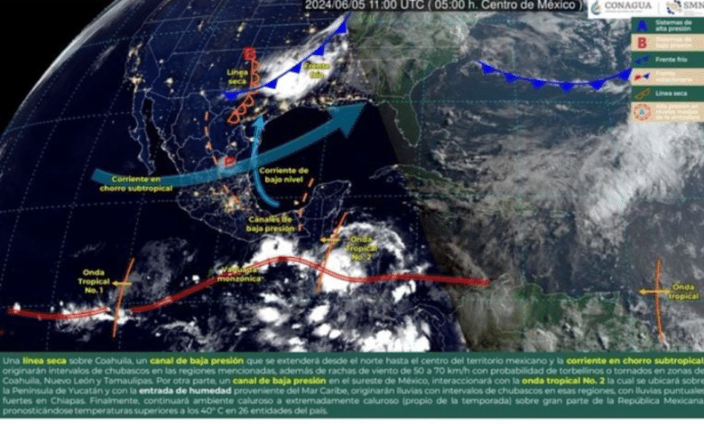 Clima de hoy 05 de junio, SE PRONOSTÍCAN LLUVIAS FUERTES ADEMÁS DE VIENTOS FUERTES Y POSIBLES