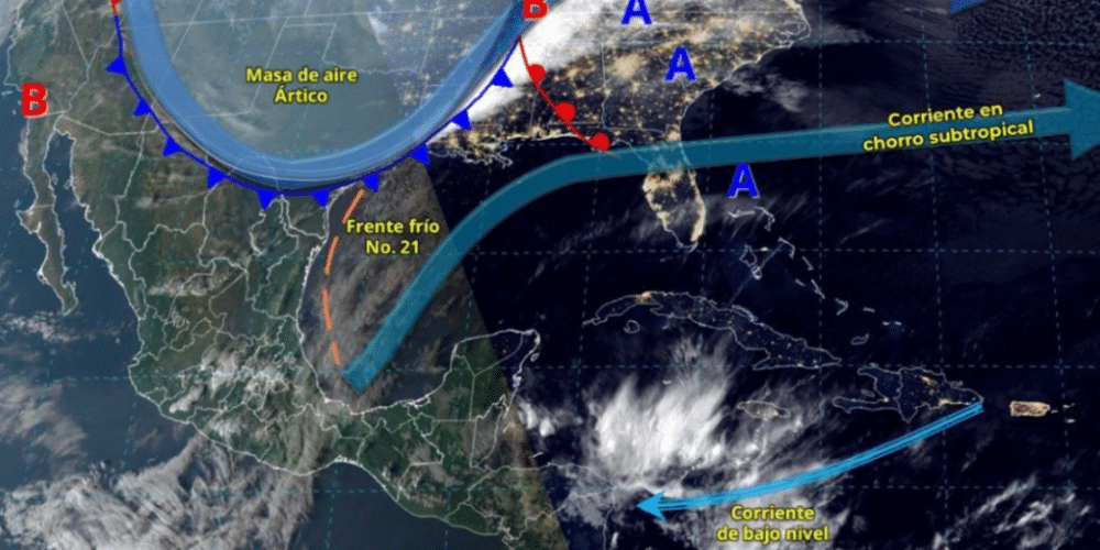 Se esperan temperaturas frías debido al desplazamiento del frente frío No. 21 sobre el norte y noreste de México