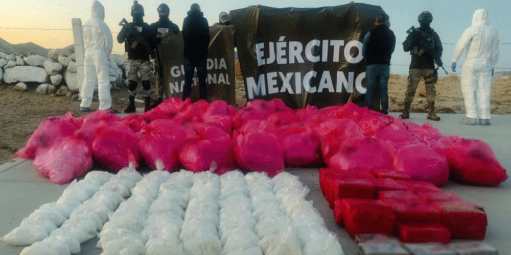 Elementos de seguridad de México asegurando material ilegal