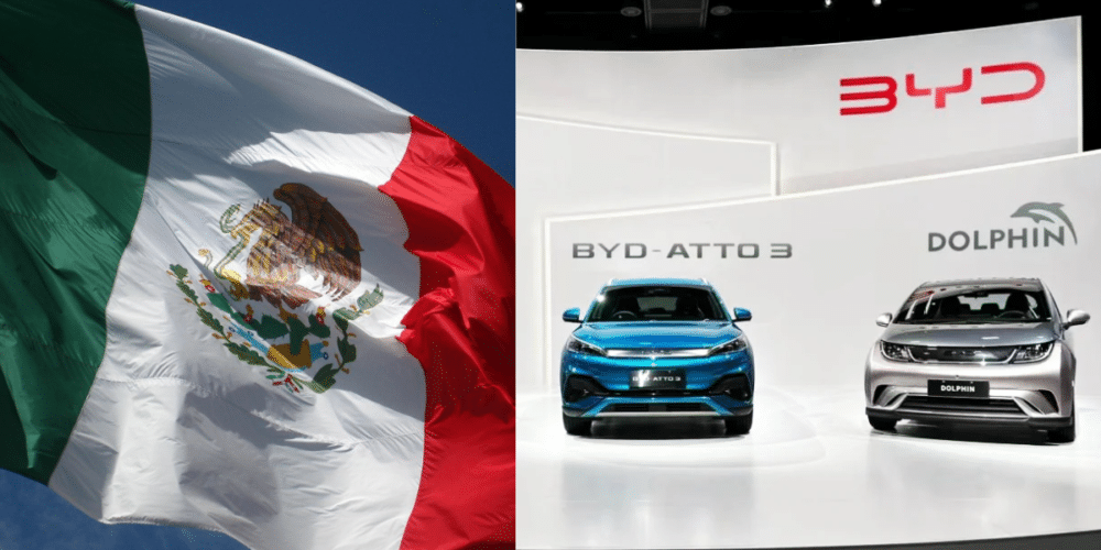 Imagen editada de BYD y la bandera de México