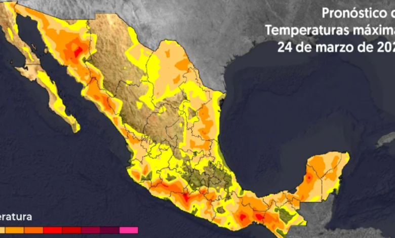 Mapa de temperatura máxima en la República mexicana (24 de marzo)